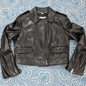 Burberry London Cropped Leather Long-Sleeve Moto Jacket Sz US4